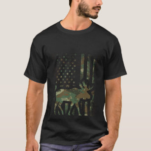 T-shirt Camo American Flag Chasse à l'orignal cadeau pour