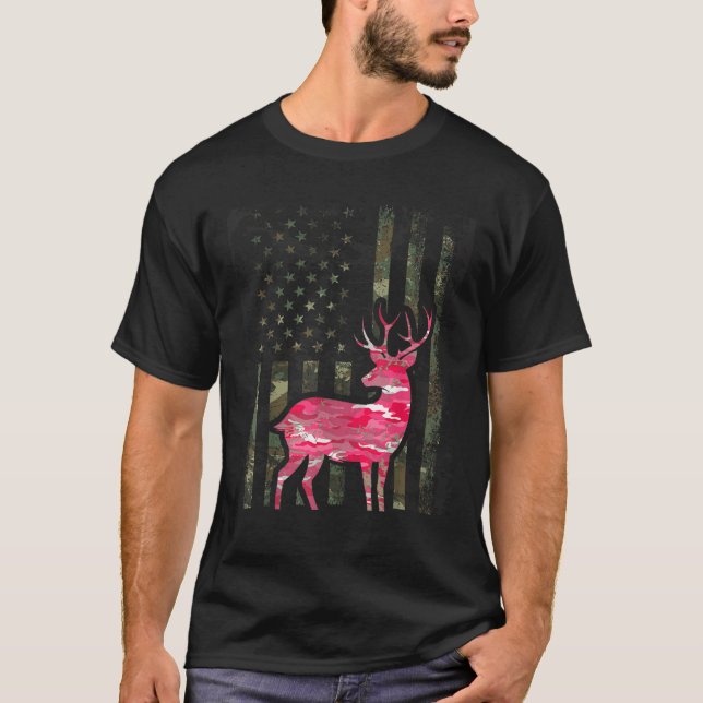 T-shirt Camo rose Drapeau Camouflage Buck Chasse Wo (Devant)