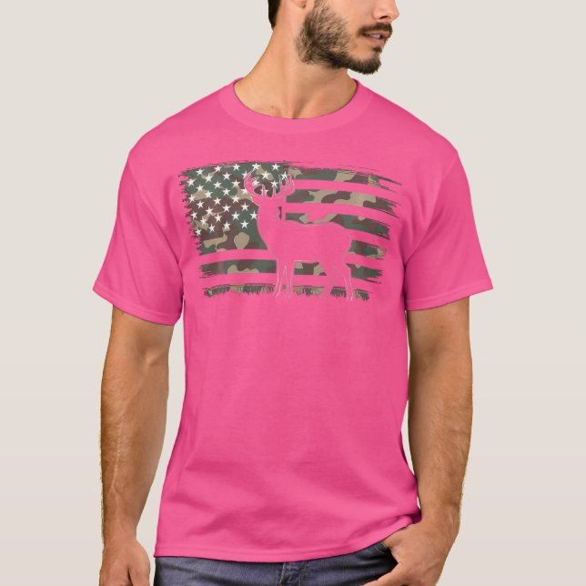 T-shirt Camo Us Drapeau Américain Deer Elk Buck Chasse cha (Devant)