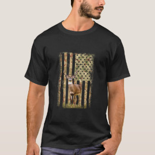 T-shirt Camo US Drapeau Der Elk Buck Camoflage Chasse Chas
