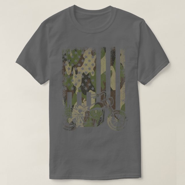 T-shirt Camouflage US Drapeau Moto États-Unis Vélo (Design devant)