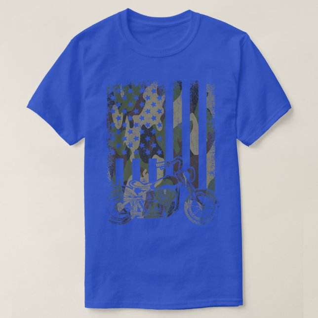 T-shirt Camouflage US Flag Motorcycle United States Biking (Design devant)