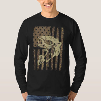 T-shirt Camouflage Usa Drapeau Big Mouth Basse Pêche Vinta