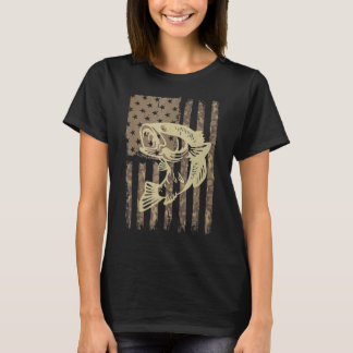 T-shirt Camouflage Usa Drapeau Big Mouth Basse Pêche Vinta