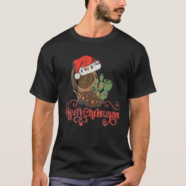 T-shirt Campagne Noël Noël Ouest Noël Cowboy Boots (Devant)