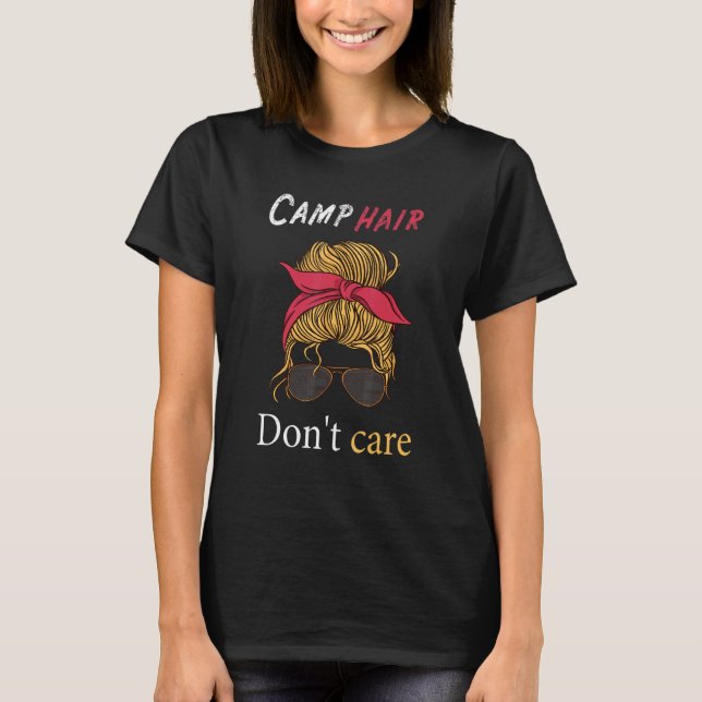 T-shirt Camper Camping Femmes Femmes Filles Style Cheveux (Devant)