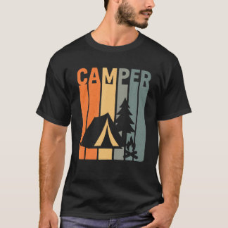 T-shirt Camper Retro Funny Camping Tent Fire Pine Tree Out