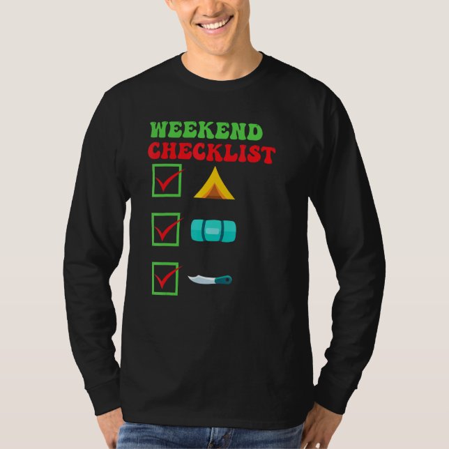 T-shirt Camper Weekend Checklist Tente Sac couchage Coutea (Devant)