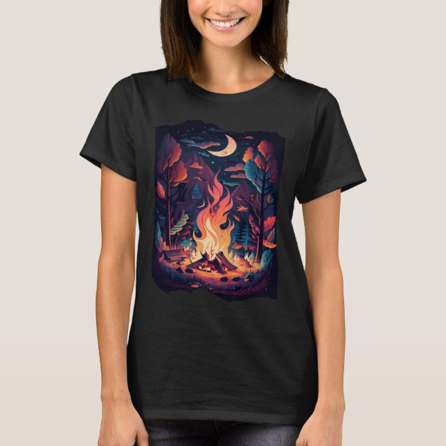 T-shirt Campfire Outdoor Bushcraft Camping Nature Hiking C (Devant)