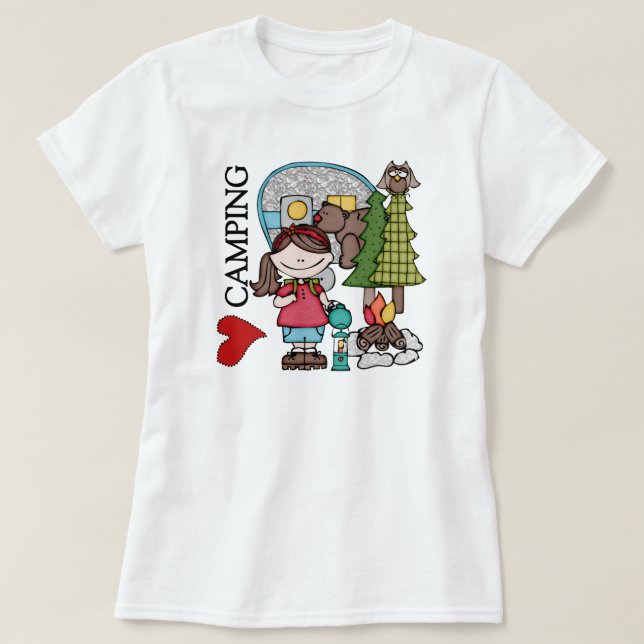 T-shirt Camping Brown d'amour de la fille I de cheveux (Design devant)