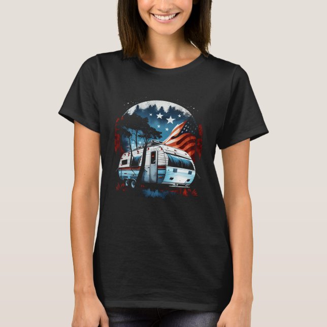 T-shirt Camping Caravan US Flag Graphic Tees Men Women Boy (Devant)