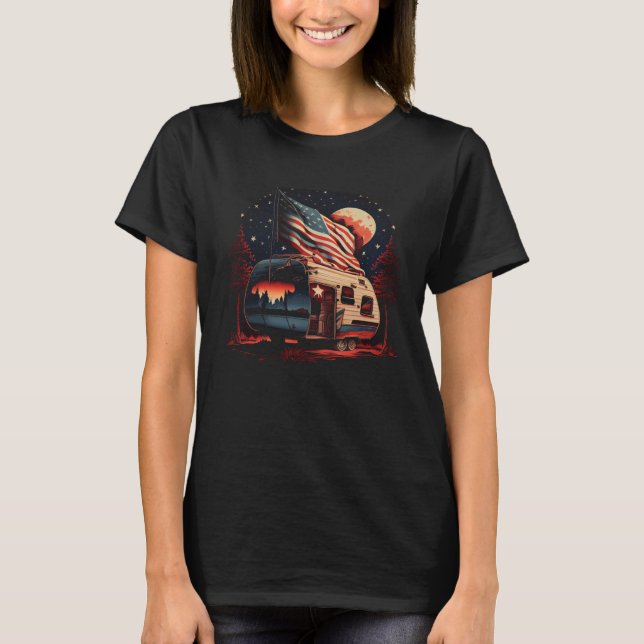 T-shirt Camping Caravan Us Flag Graphic Tees Men Women Boy (Devant)