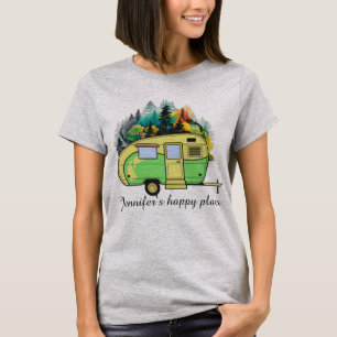 T-shirt Camping, caravane, forêt, endroit heureux