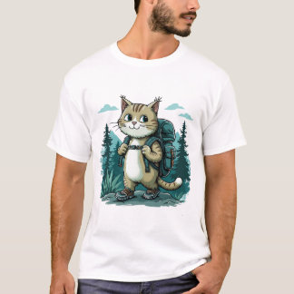 T-shirt camping Chat. Joli chat portant un sac à dos drôle