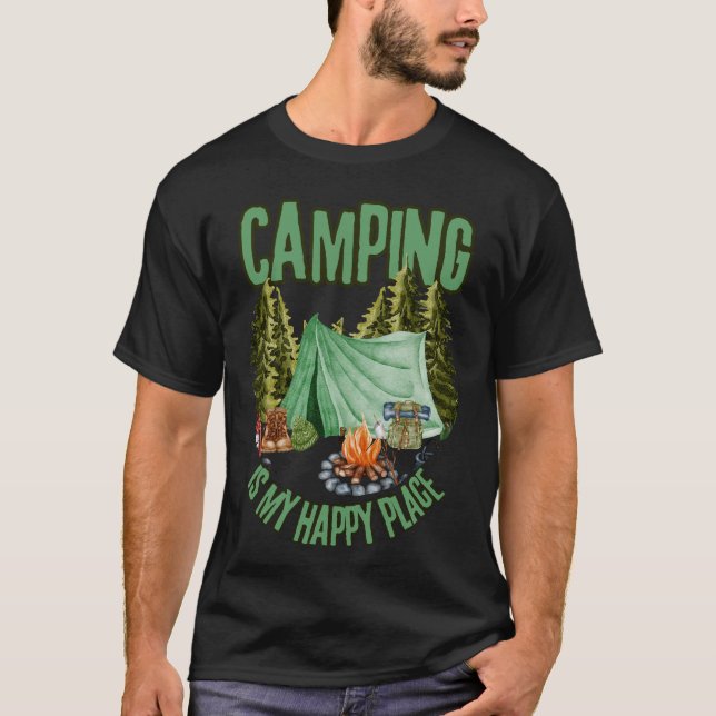T-shirt Camping est mon endroit heureux - tee camp esthéti (Devant)