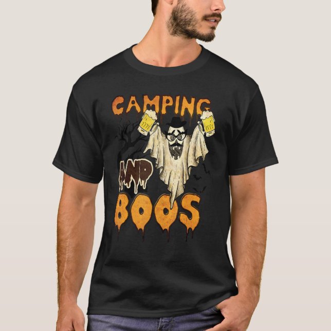 T-shirt Camping Et Boos Camping Bière Boire Halloween Cos (Devant)