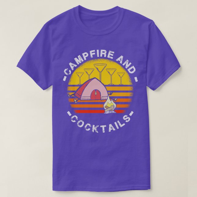T-shirt Camping Feux de camping et cocktails (Design devant)