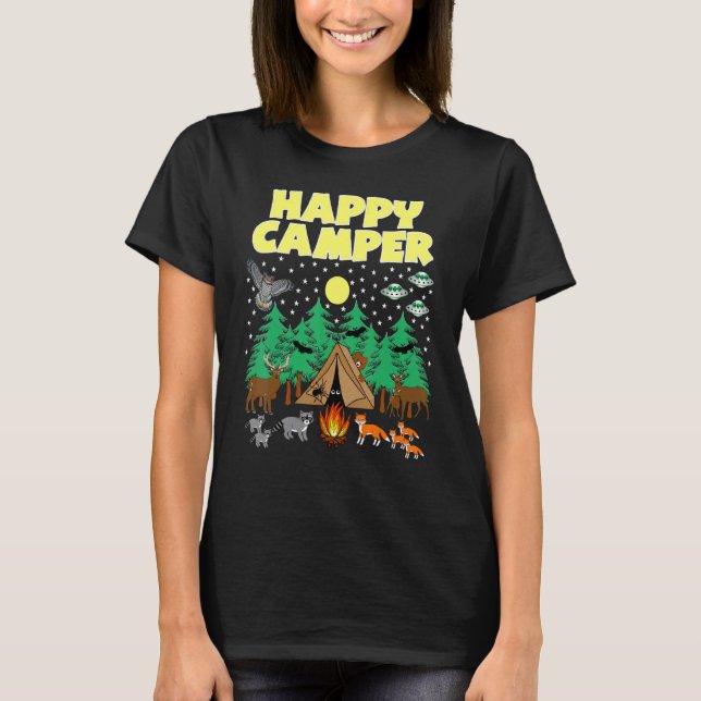 T-shirt Camping Happy Camper Camping Avec Critters Animaux (Devant)