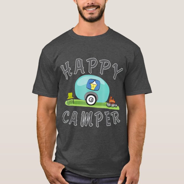 T-shirt Camping Happy Camping Trailer Camper (Devant)