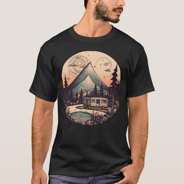T-shirt camping hiking sunset Retro Modern Style gift (Devant)