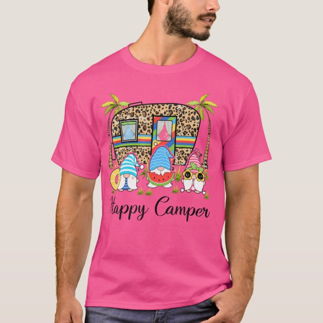 T-shirt Camping Leopard Rv Gnome Camper Happy Summer Campi (Devant)