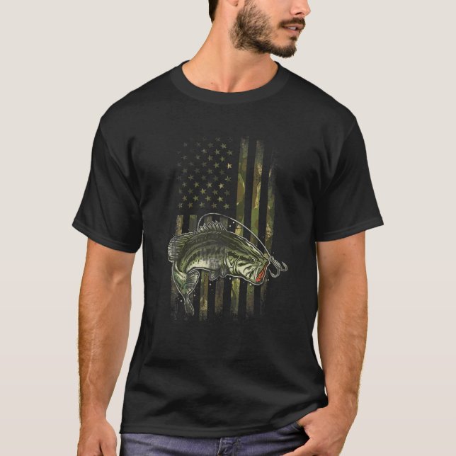 T-shirt Camping Pêche Drapeau Américain Basse Pêche Pour H (Devant)