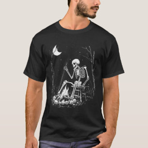 T-shirt Camping Skeleton Bones Halloween Forest Campfire G