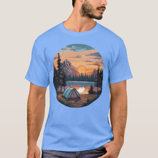 T-shirt Campingent Mountains Lake Vintage Sunset vintage