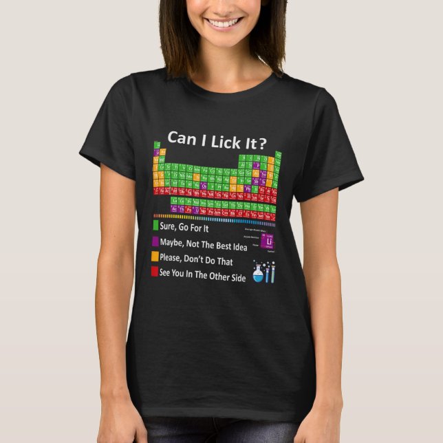 T-shirt Can I Lick It Periodic Table Chart Science Teacher (Devant)