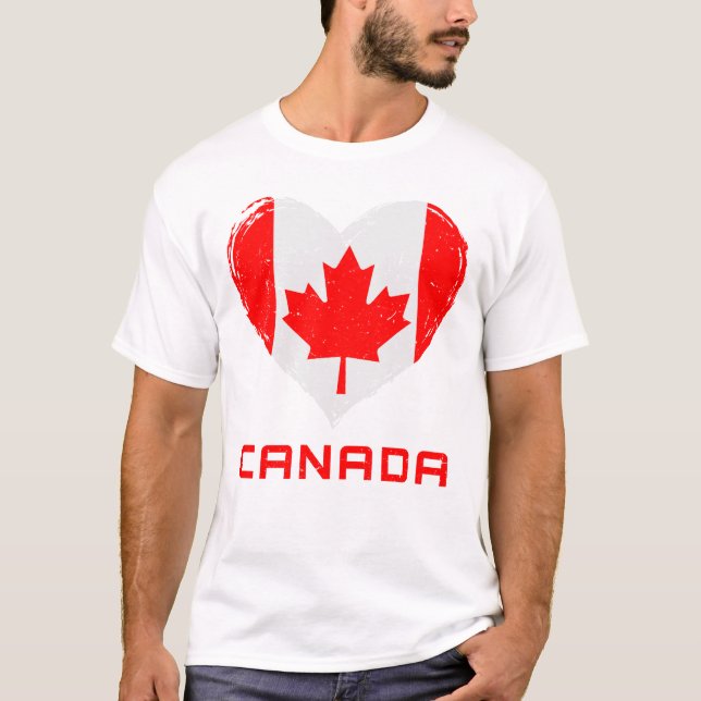 T-shirt Canada Drapeau Coeur troublé Blanc masculin (Devant)