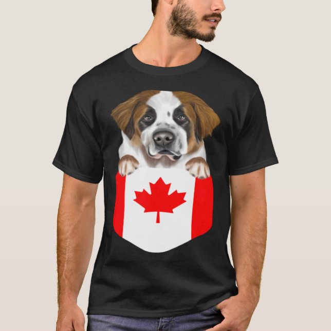 T-shirt Canada Flag St Bernard Dog In Pocket (Devant)