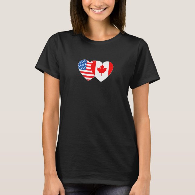 T-shirt Canada & USA Flag Twin Heart for Canadian American (Devant)