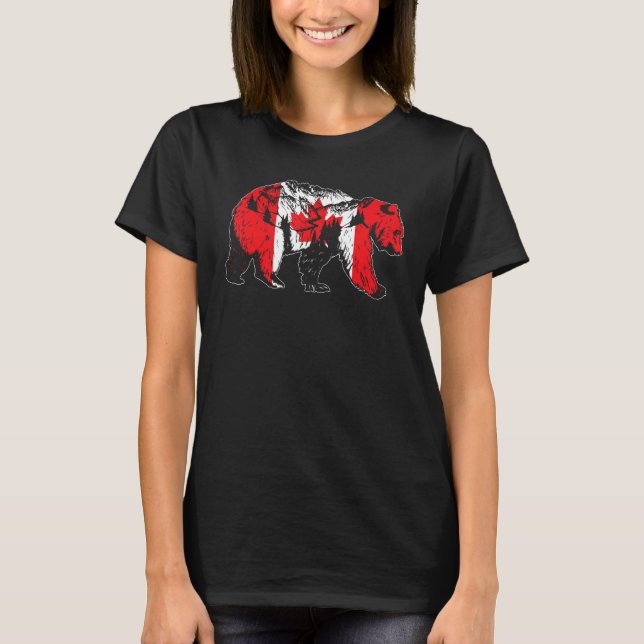 T-shirt Canadian Bear & Maple Leaf Canada Flag Patriotic M (Devant)