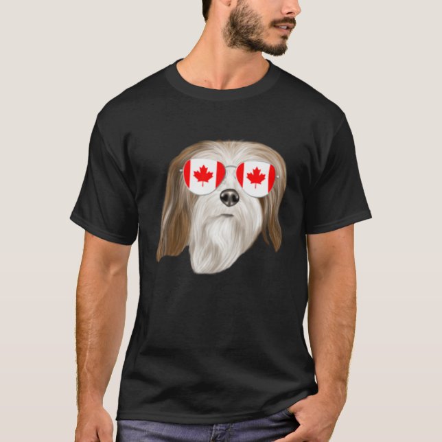 T-shirt Canadian Flag Lhasa Apsos Dog Canada Pocket (Devant)