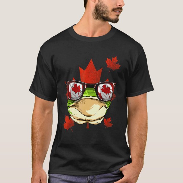 T-shirt Canadian Frog Maple Tree Leaf Canada Flag Animal F (Devant)