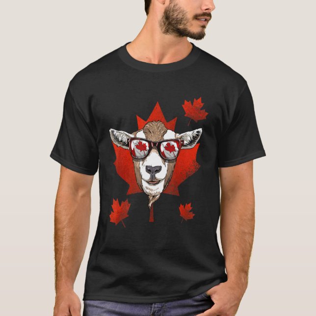 T-shirt Canadian Goat Maple Tree Leaf Canada Flag Animal G (Devant)