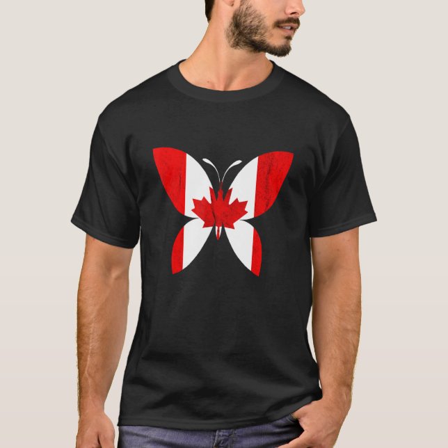 T-shirt Canadian Pride Butterfly Maple Leaf Canadian Flag  (Devant)