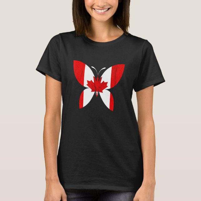 T-shirt Canadian Pride Butterfly Maple Leaf Canadian Flag  (Devant)