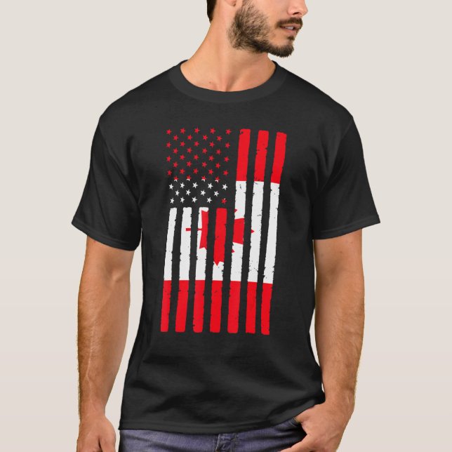 T-shirt Canadian Roots Drapeau Usa Patrimoine Moitié Canad (Devant)