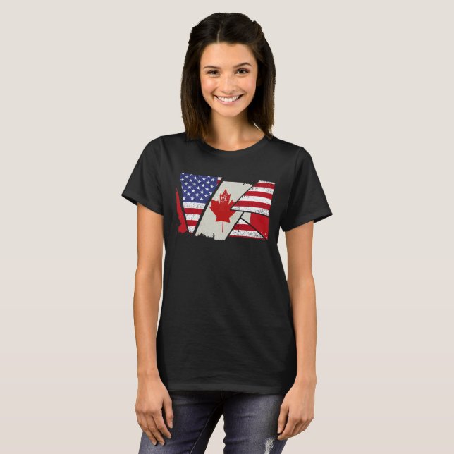 T-shirt Canadian Roots Half American Flag Canada (Devant entier)