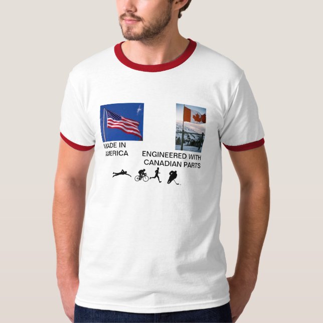 T-shirt Canadien-drapeau-sur-neige, drapeau américain, (Devant)