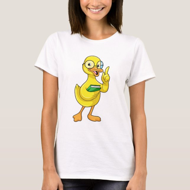 T-shirt Canard comme enseignant avec livre et lunettes (Devant)