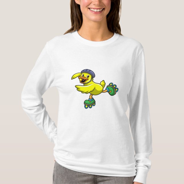 T-shirt Canard comme patineur avec patins et casque (Devant)