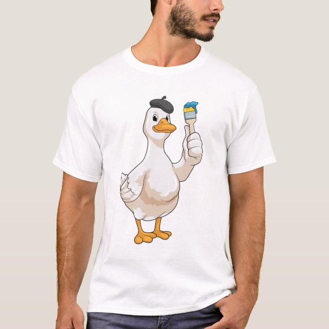 T-shirt Canard comme peintre avec pinceau (Devant)