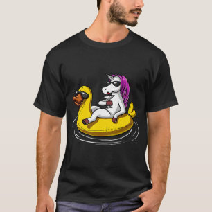 T-shirt Canard de bain à cheval sur licorne flottant