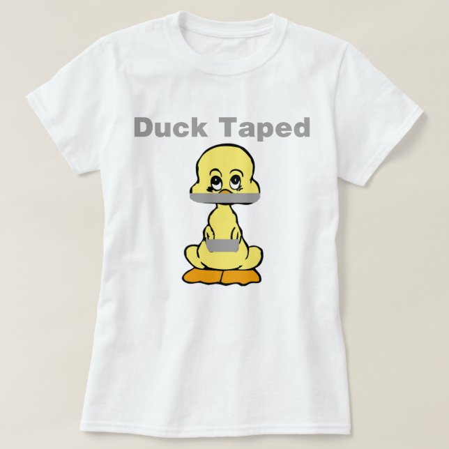T-shirt Canard de jaune d'humour de ruban adhésif attaché (Design devant)