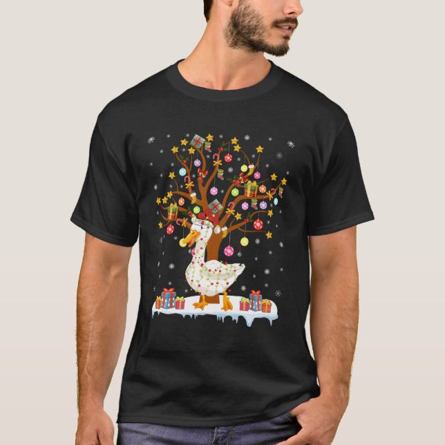 T-shirt Canard Éclairage Xmas Arbre cadeau Canard Arbre po (Devant)
