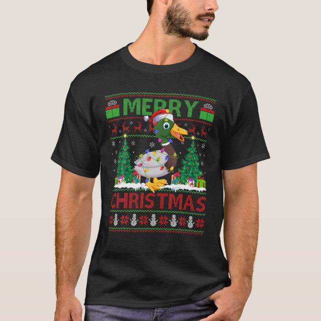 T-shirt Canard Oiseau Amant Noël Éclairage Canard moche No (Devant)