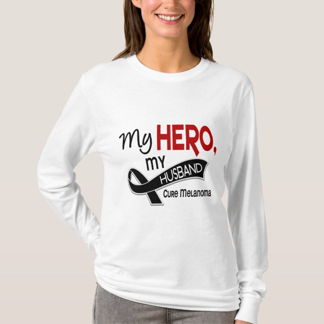 T-shirt Cancer de la peau de mélanome MON HÉROS MON MARI (Devant)