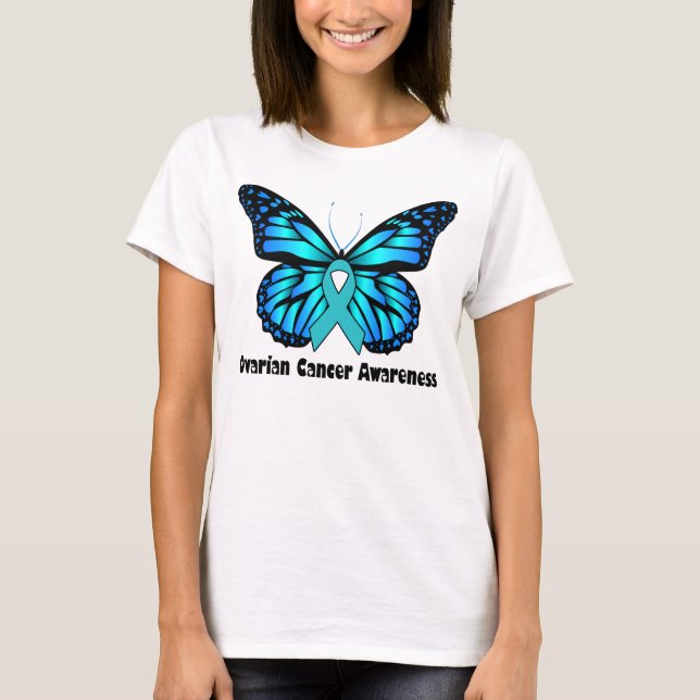 T-shirt Cancer de l'ovaire papillon, sensibilisation au ca (Devant)